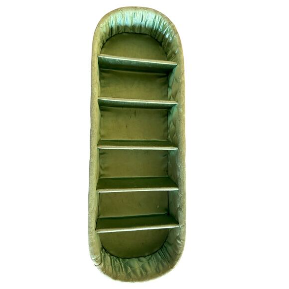 Set of 2 Vintage Quilted Blue Green Satin Dresser Vanity Storage Boxes - Picture 7 of 8